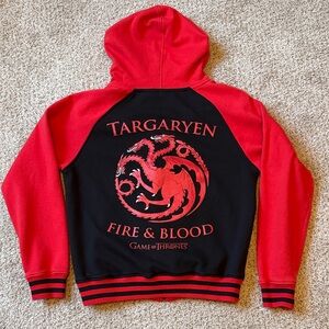 HBO Game of Thrones House Targaryen Red and Black Zip-Up Hoodie Size Small RARE
